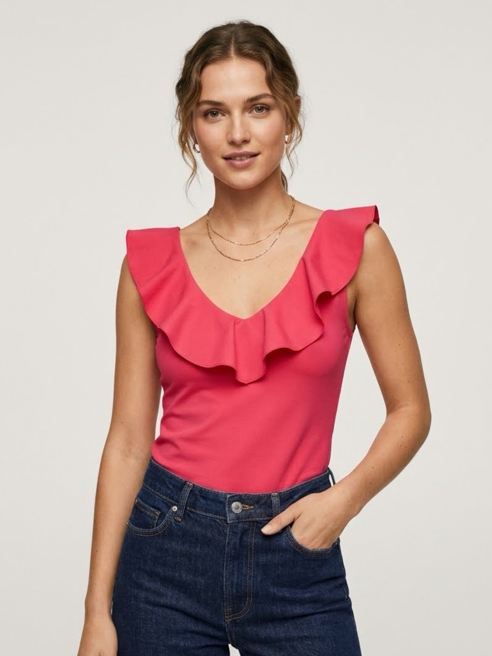 Mango Hot Pink Ruffle Tank Top